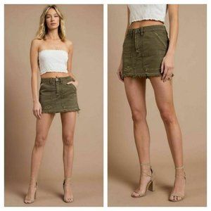 Free People 28 Canvas Denim Miniskirt Fringe Hem